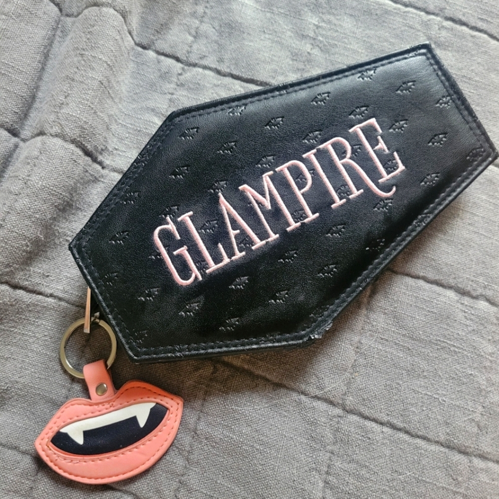 Black GlamPire Coffin Shaped Clutch with Pink Lips